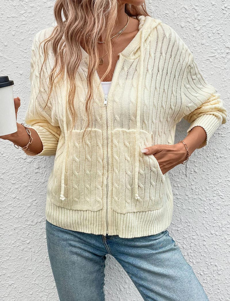 Zip-Up Cable Knit Hoodie