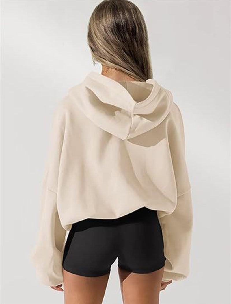 Cropped Hoodie with Zip Front