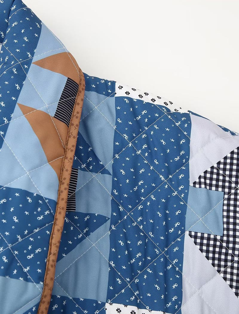 Quilted Patchwork Open-Front Jacket