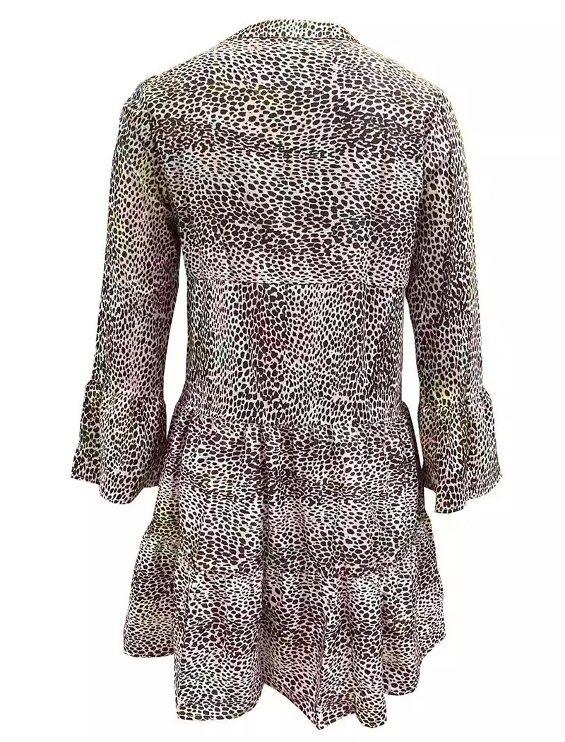 Leopard Print V-Neck Midi Dress