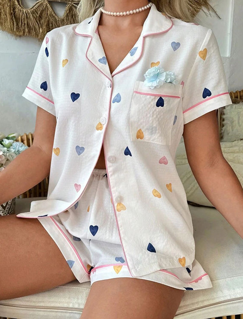 Color Block Heart Print Lounge Set