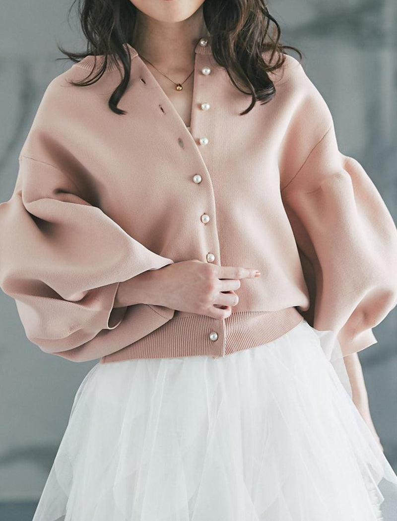 Loose Balloon Sleeve Knit Short Jacket