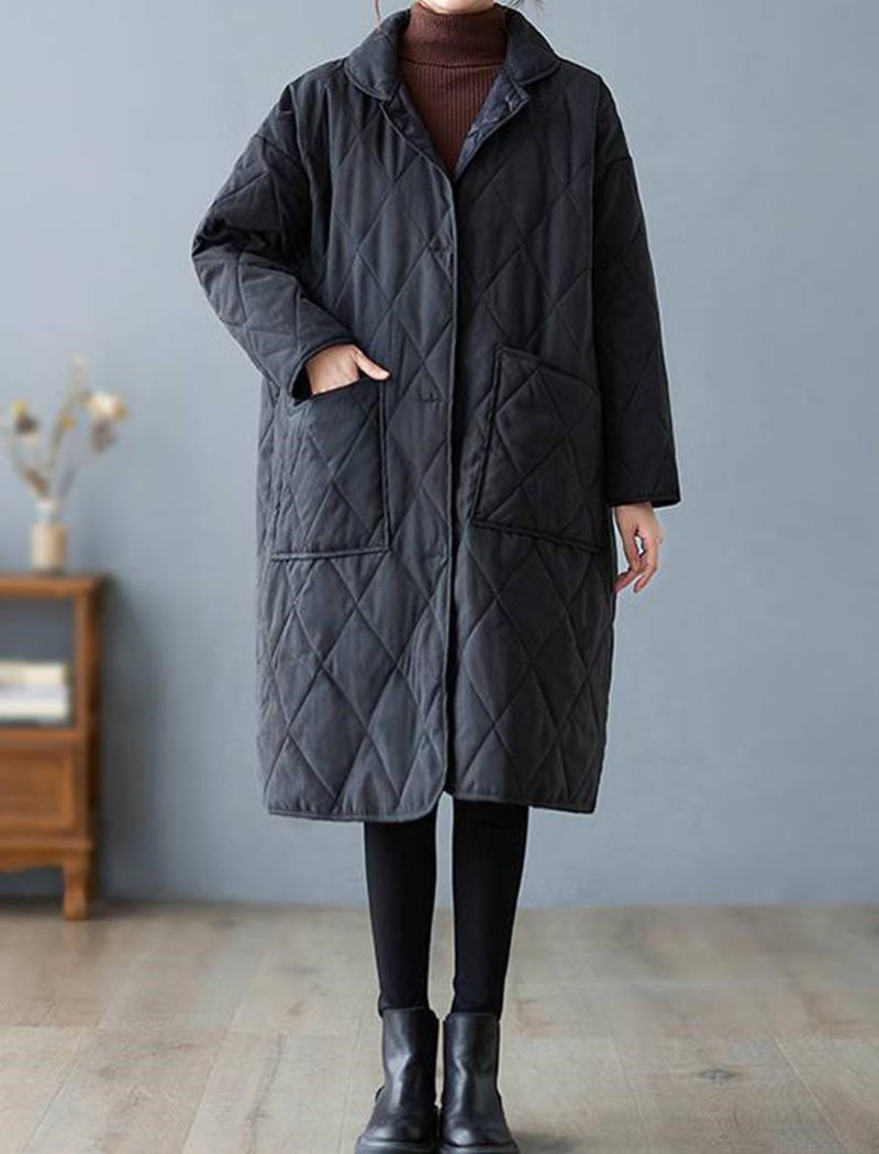 Diamond Check Mid-Length Loose Coat