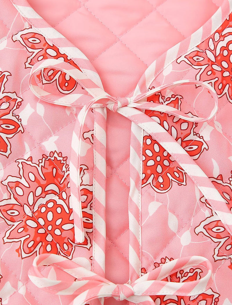 V-Neck Floral Print Cardigan Vest