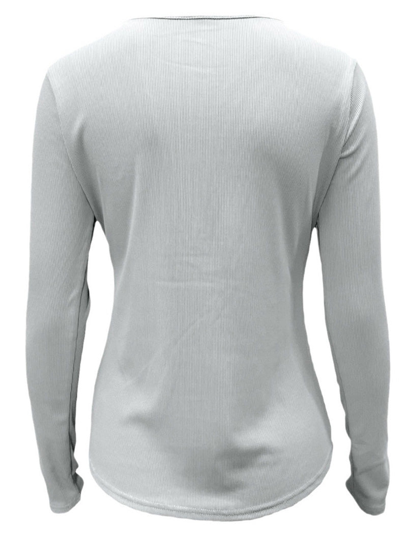 Ribbed Zip-Front Long Sleeve Top