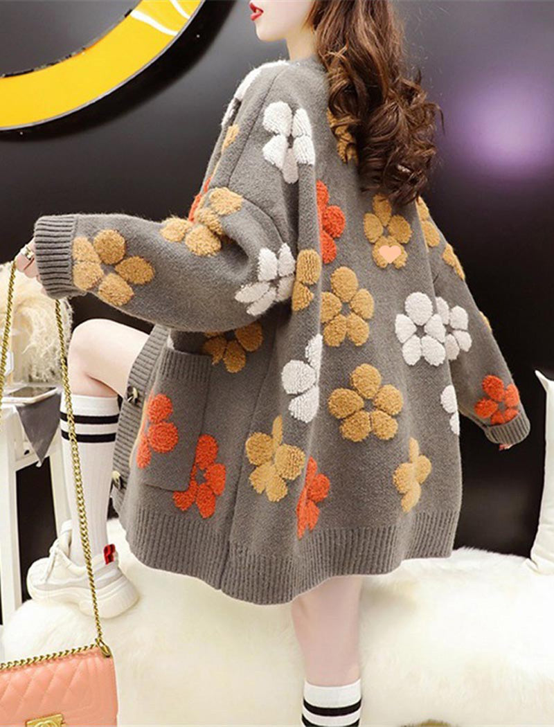Floral Embellished Button-Up Cardigan