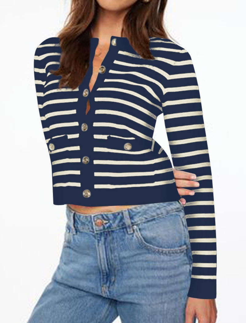 Buttoned Striped Cardigan