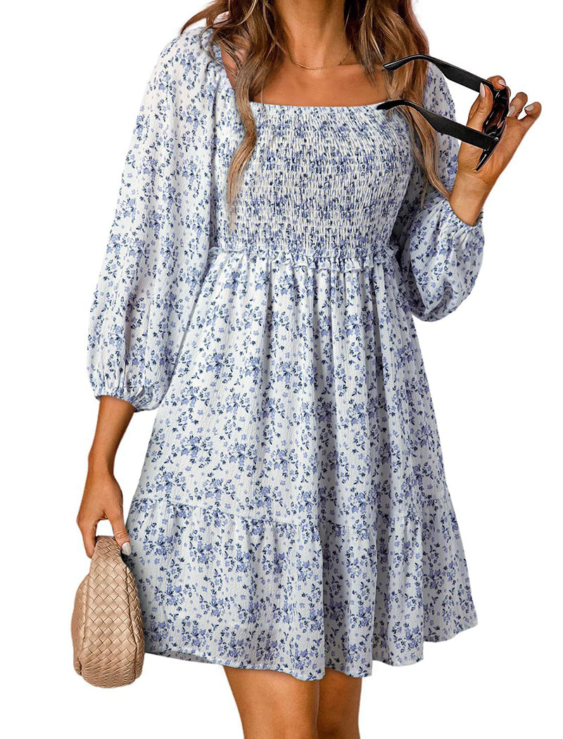 Loose U-Neck Floral Mini Sundress