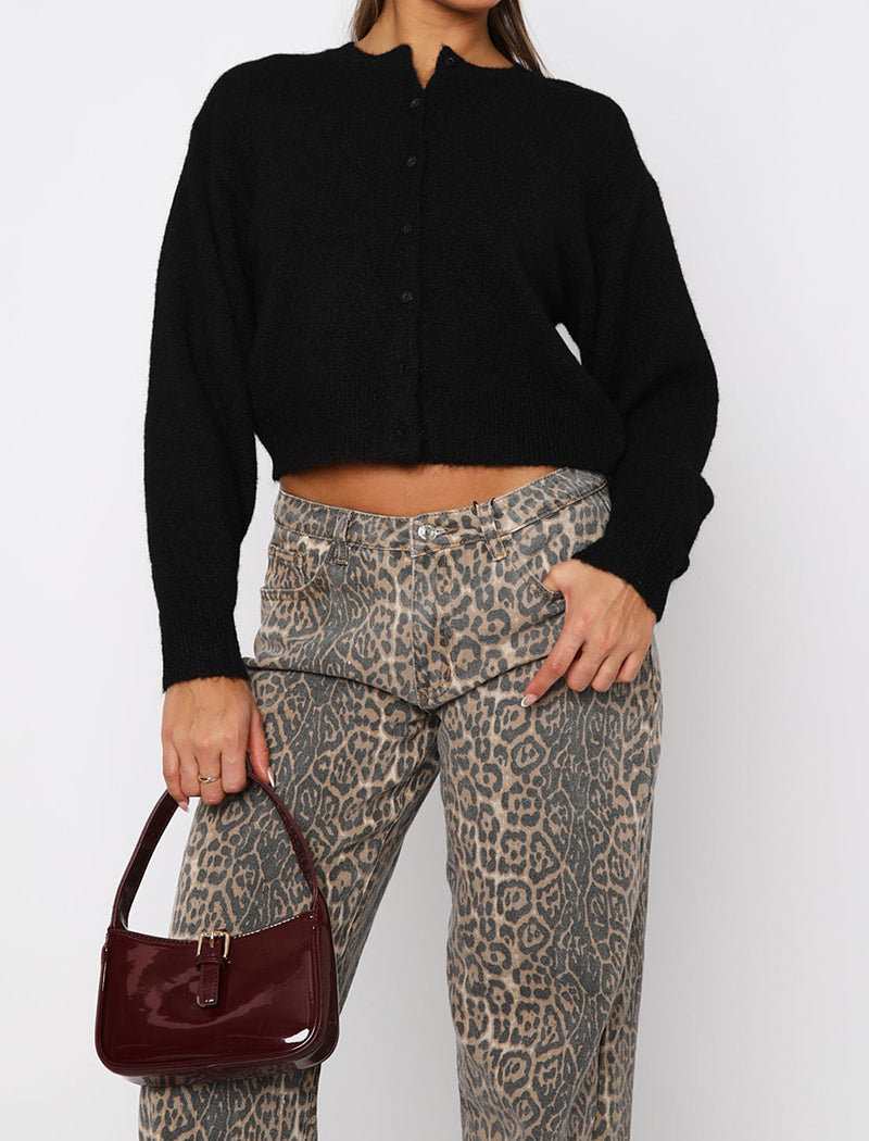Button-Down Cropped Knit Cardigan