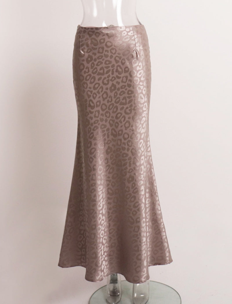 Satin Leopard Print Maxi Skirt