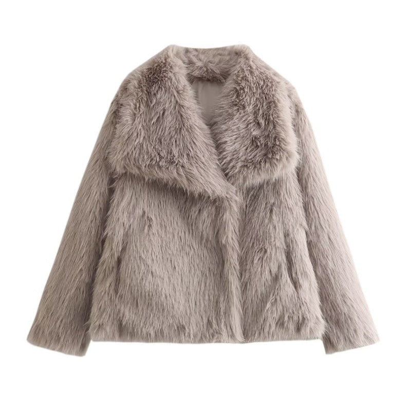 Loose Faux Fur Collar Coat