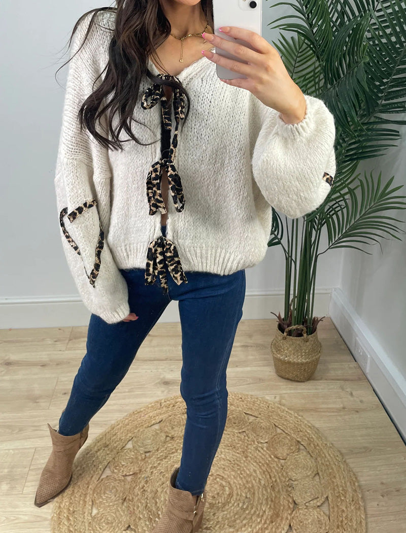 Tie-Front Knit Sweater with Heart Accents