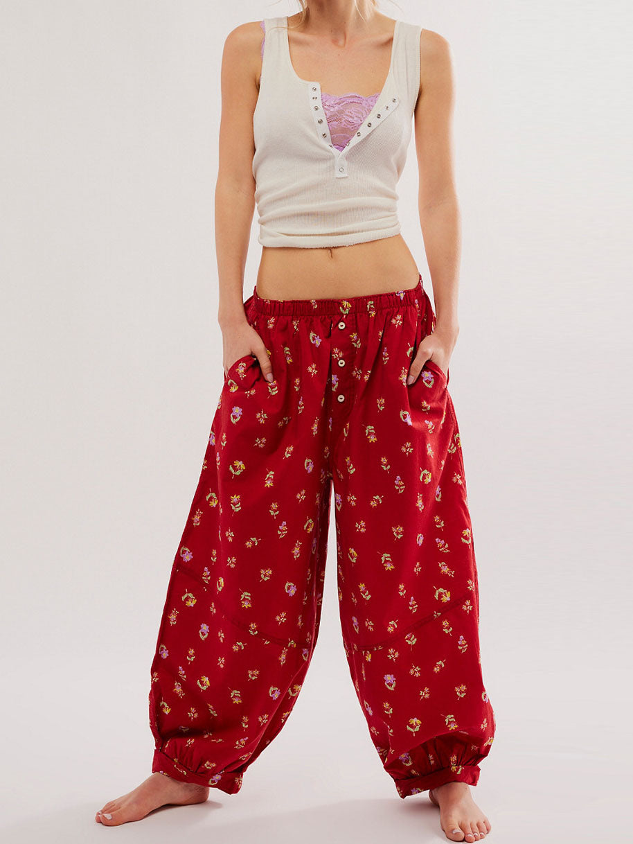 Floral Print Buttoned Pants
