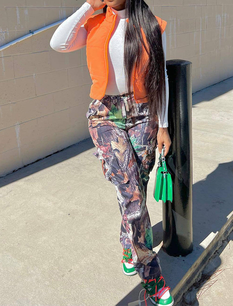 Camouflage Cargo Pants with Drawstring Waist