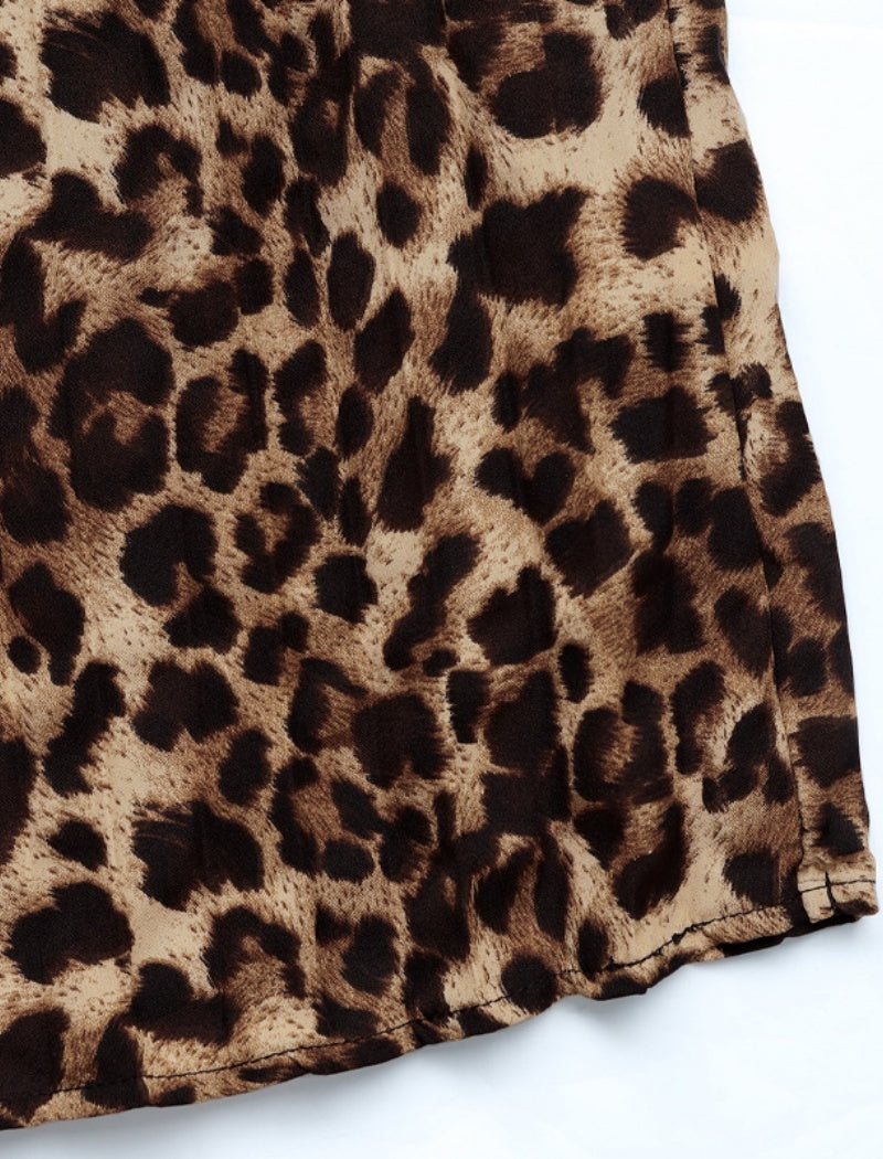 Leopard Print Pleated Midi Skirt