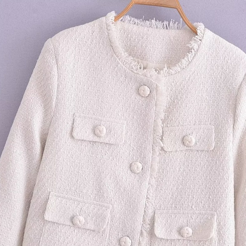 Cropped Tweed Button-Up Jacket