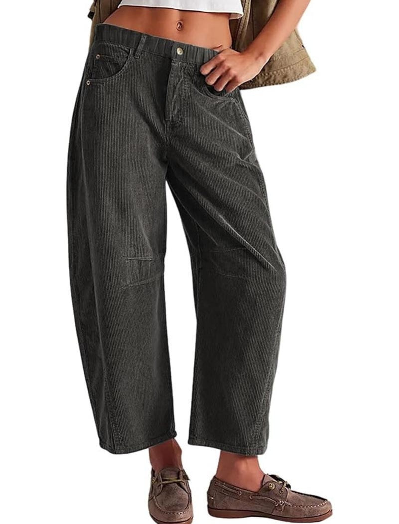 Wide-Leg Cropped Corduroy Pants