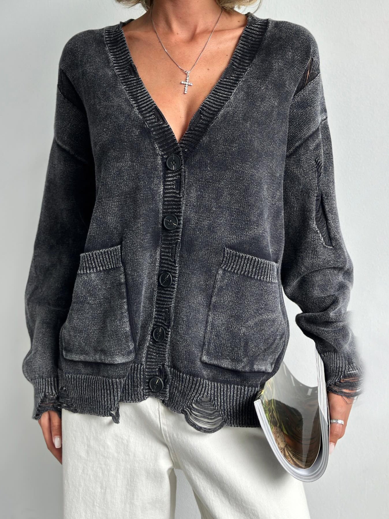 Distressed Pocket Cardigan