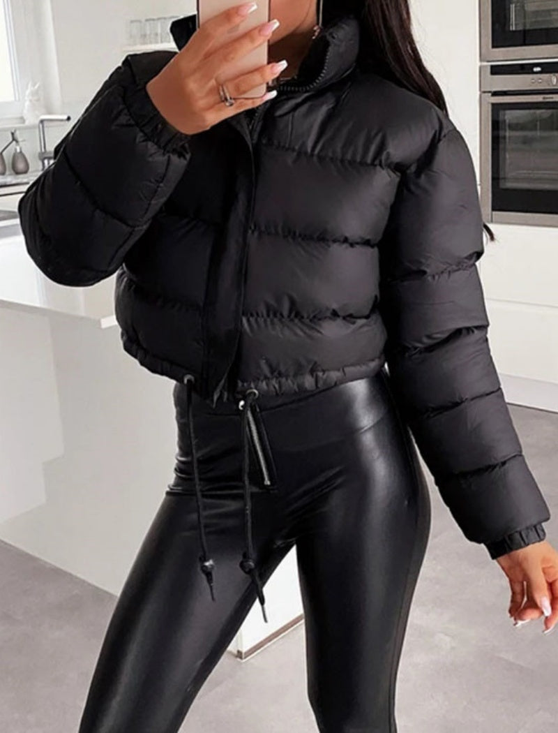 Cropped Puffer Jacket with Stand Collar