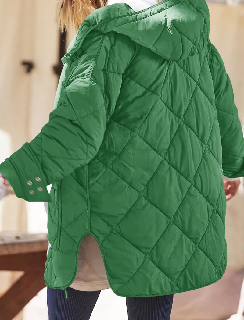 Diamond Plaid Pocketed Split Coat