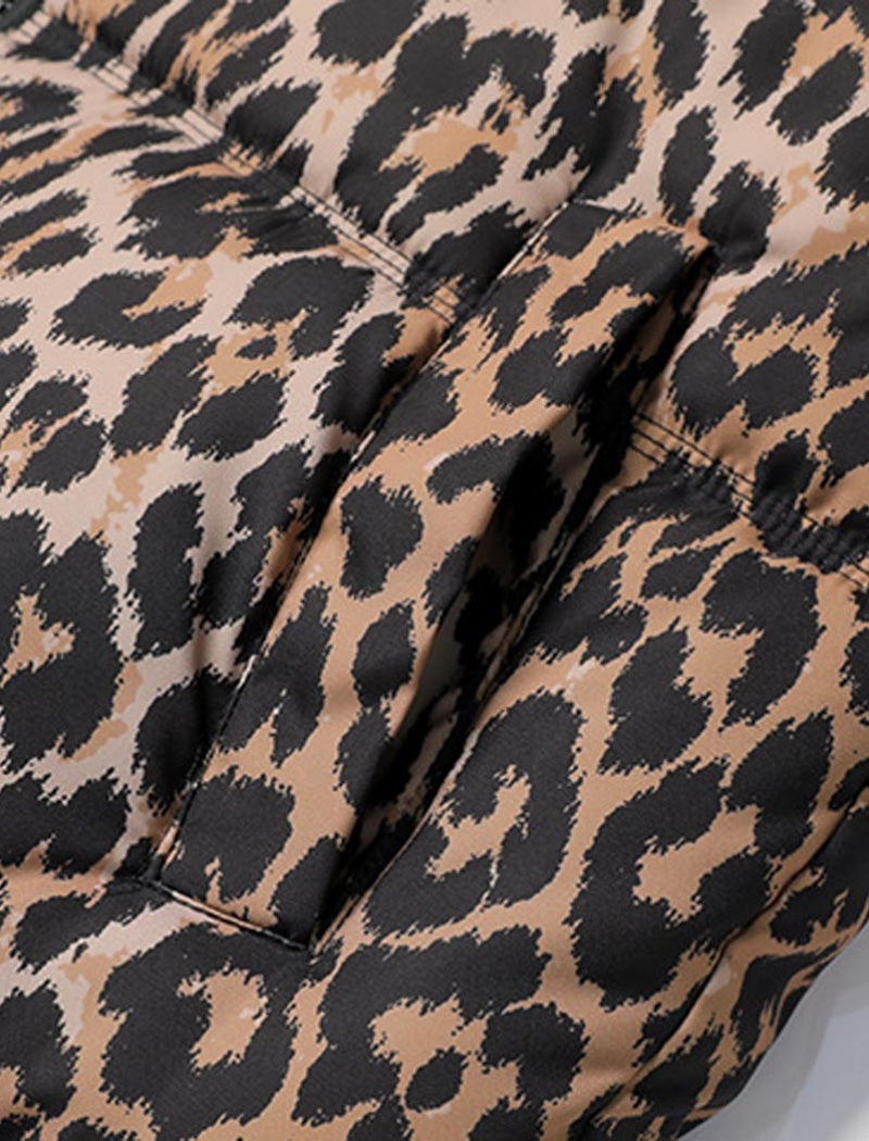 Sleeveless Leopard Print Puffer Vest