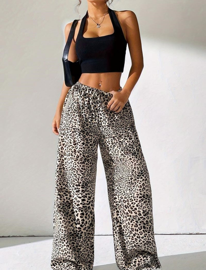 Wide-Leg Leopard Print Pants