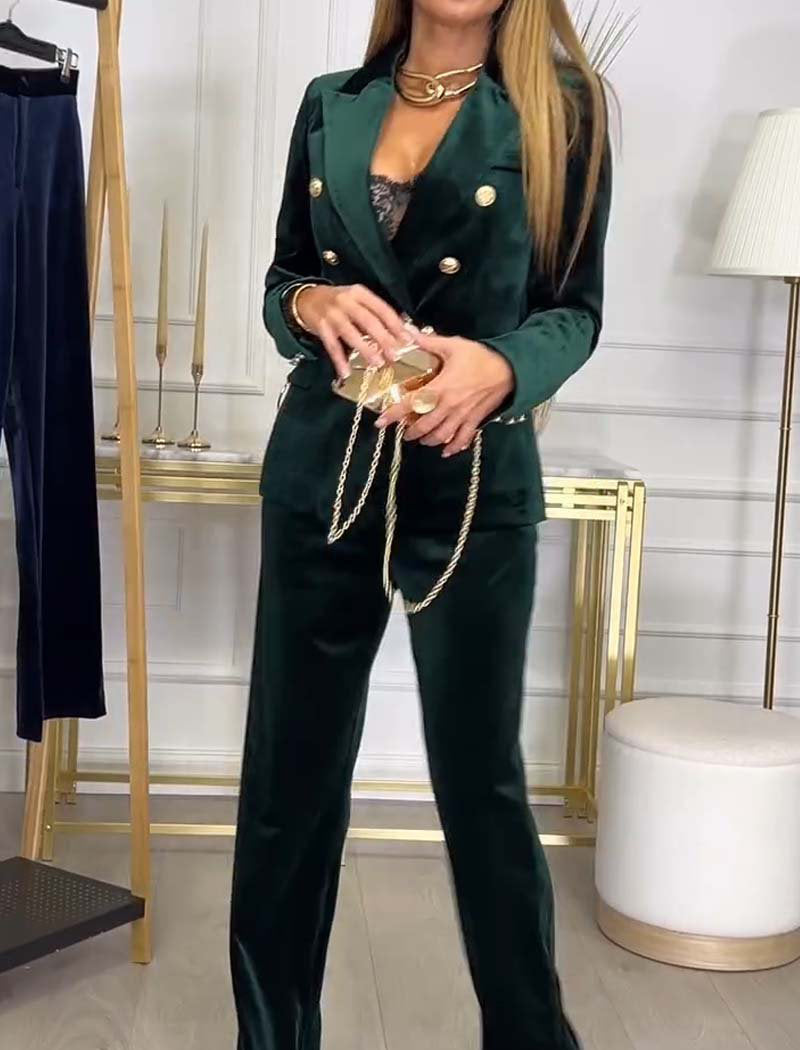 Double-Breasted Velvet Two-Piece Suit