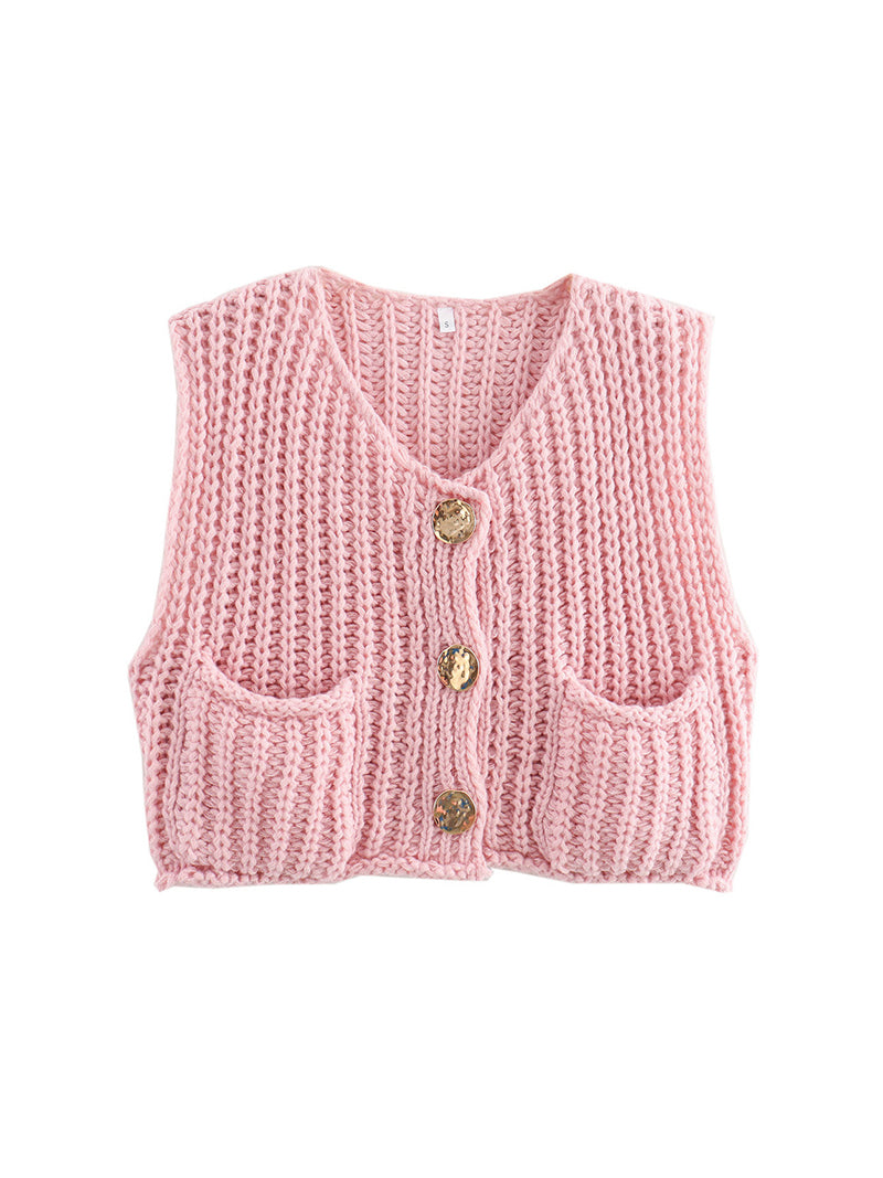Solid Button-Front Pocket Vest