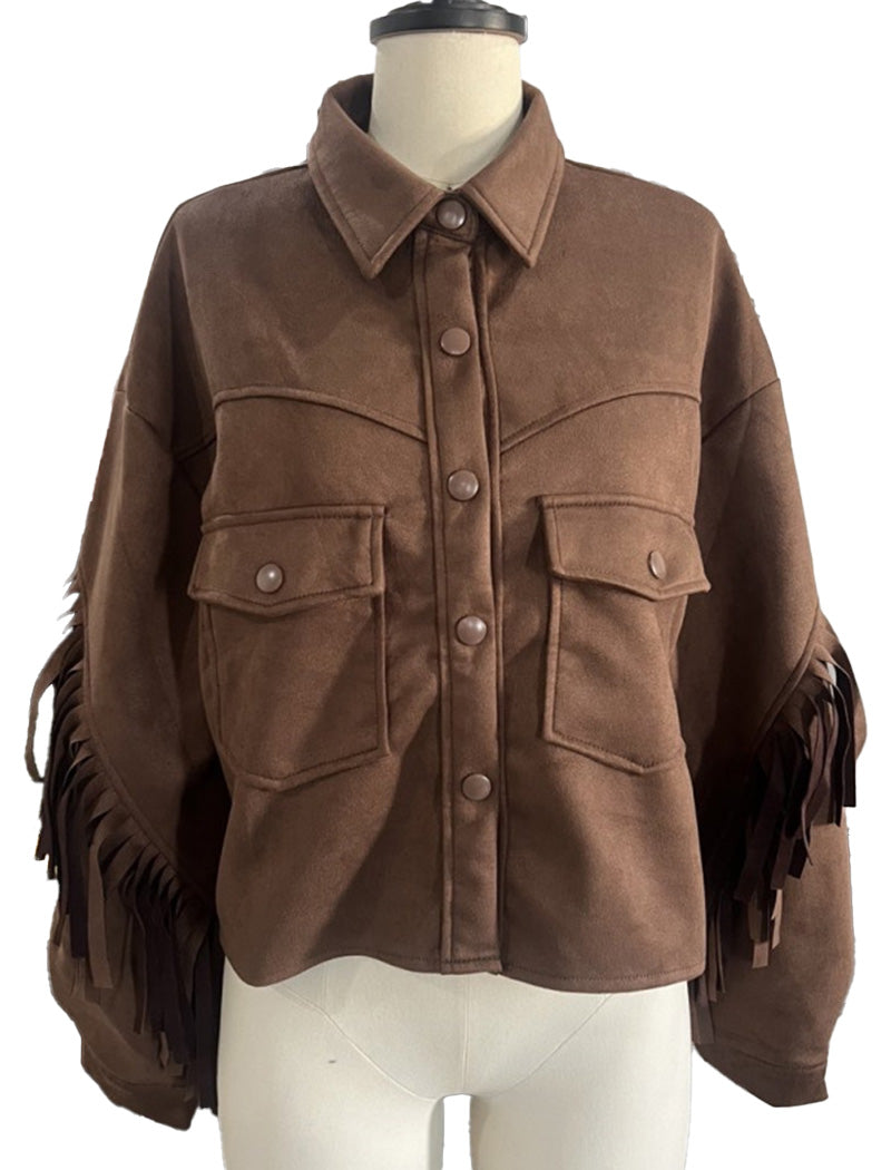 Fringe Trim Collared Longline Jacket