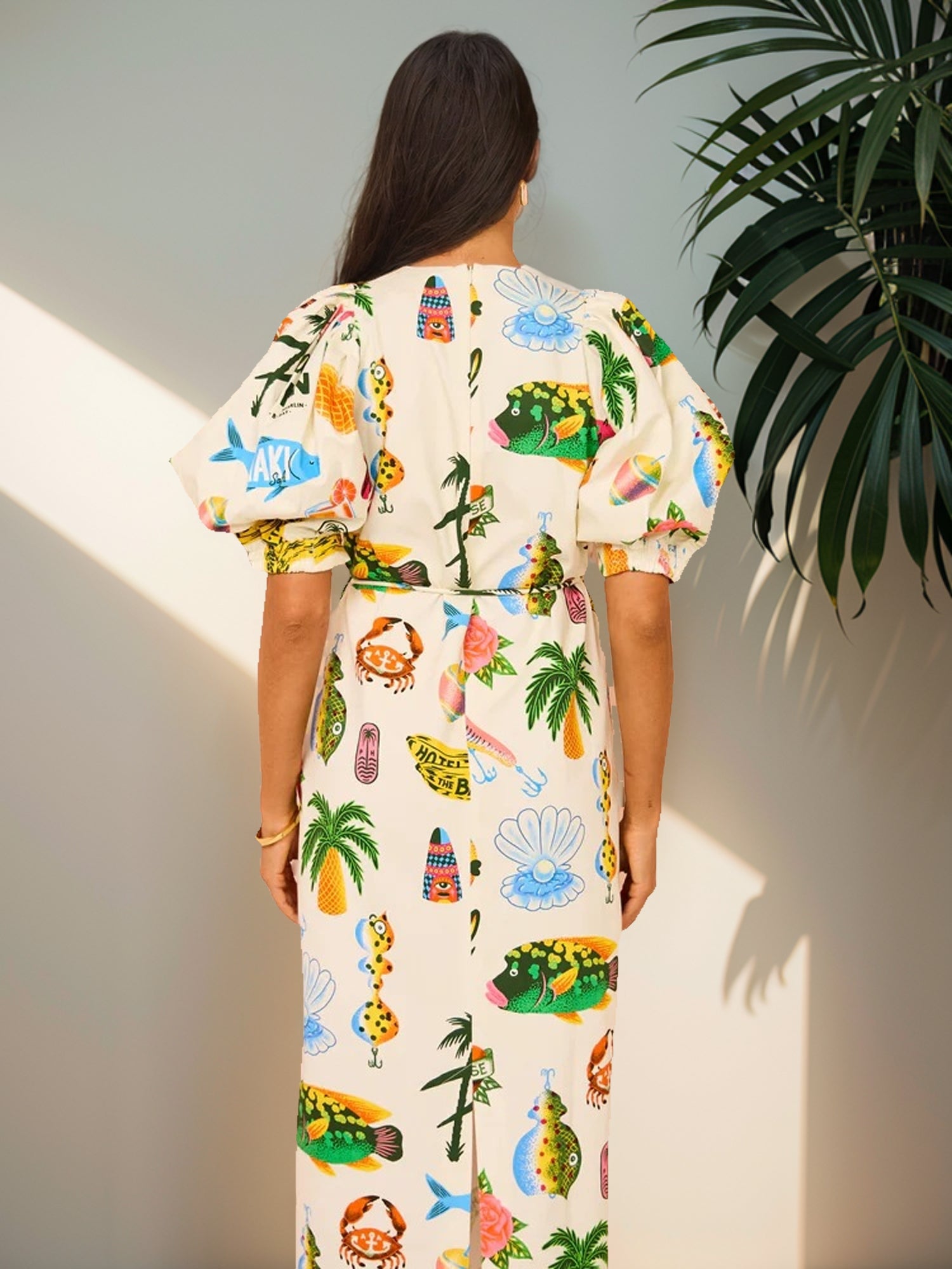 Graphic Print Smocked Maxi Dress