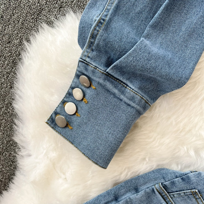 Cropped Denim Jacket and High-Rise Shorts Set