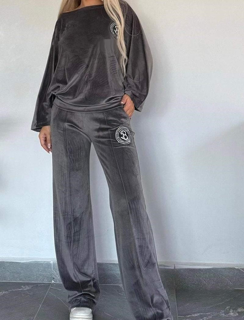 Velvet Loungewear Set with Logo Detail