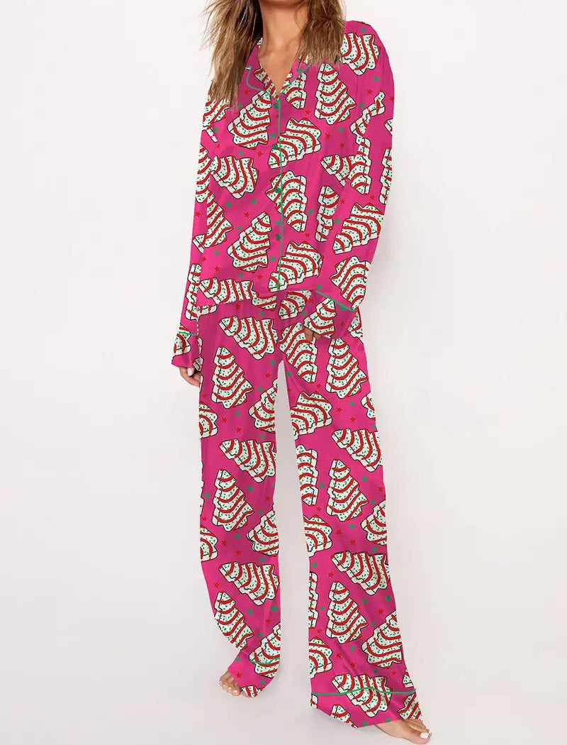 Short-Sleeve Christmas Print Pajama Set