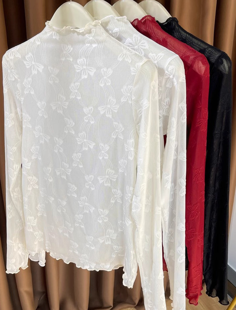 Sheer Floral Lace Long Sleeve Top