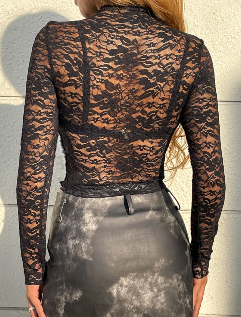 Sheer Lace Long Sleeve Crop Top