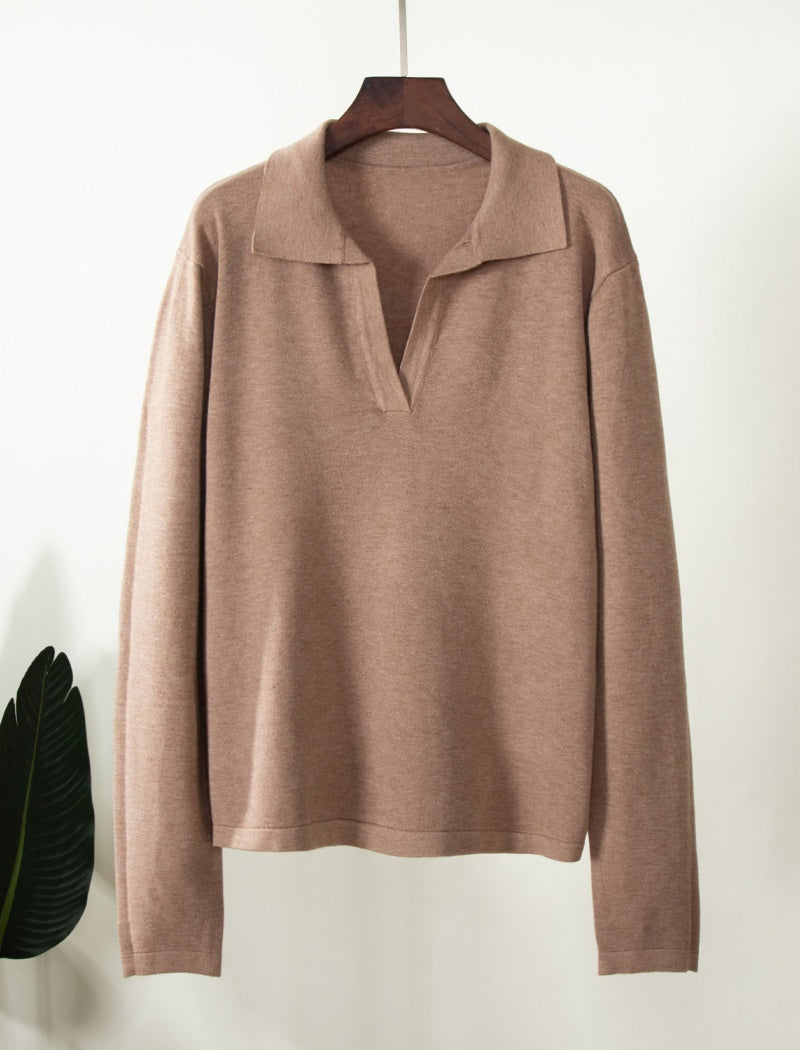 V-Neck Long-Sleeve Polo Shirt