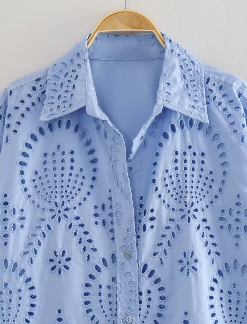 Eyelet Detail Button-Up Shirt