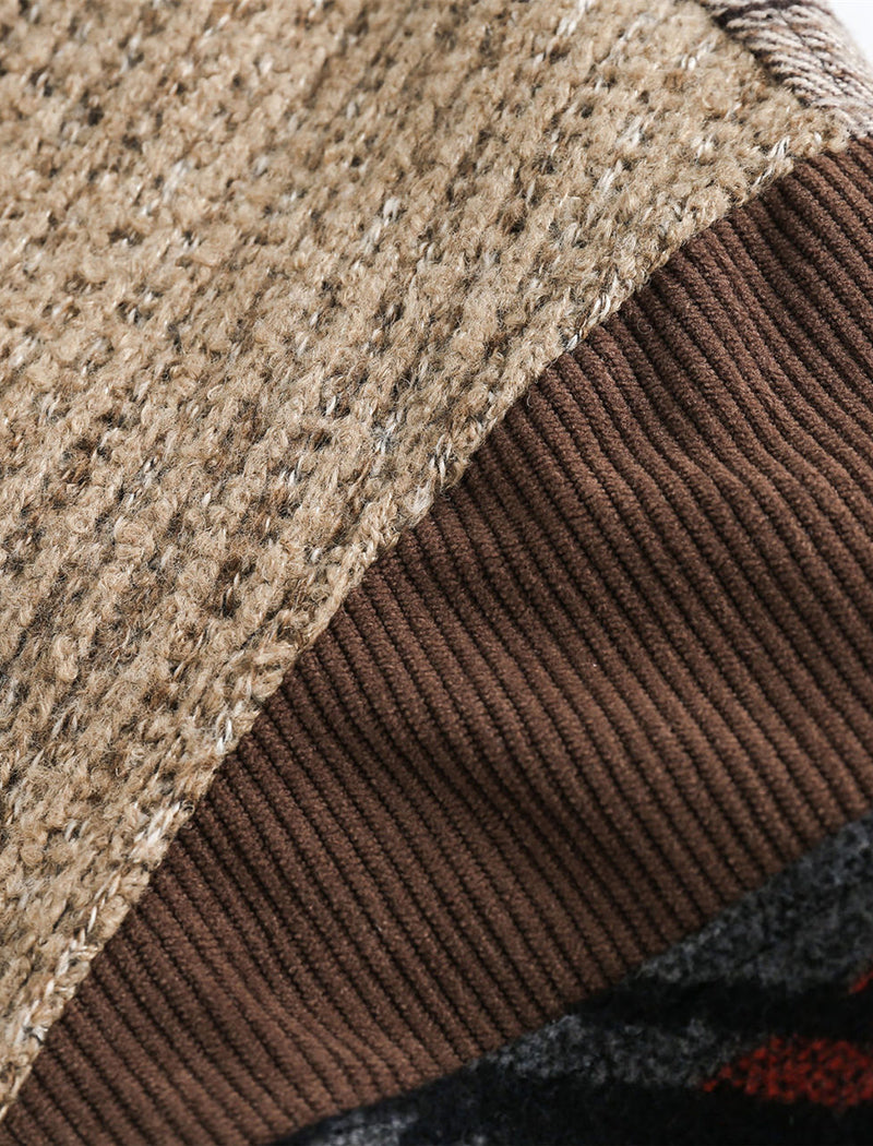 Patterned Patchwork Button-Up Jacket