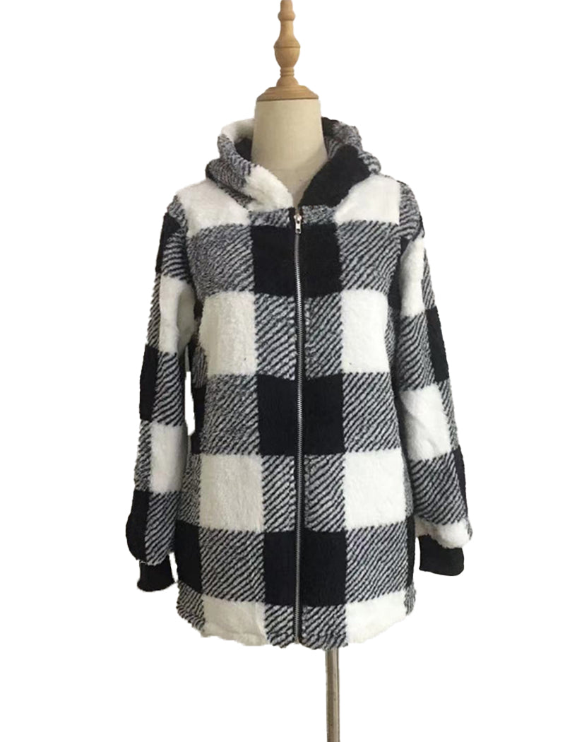 Oversized Plaid Sherpa Jacket