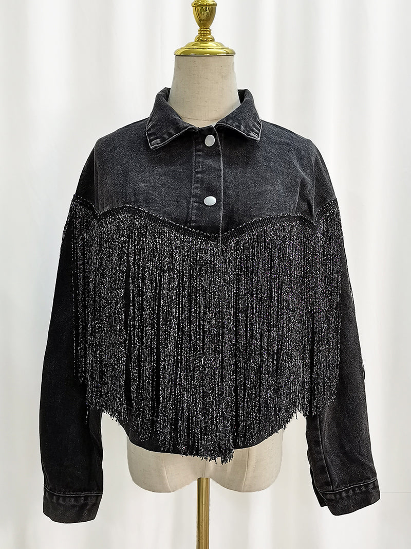 Fringe Denim Crop Jacket