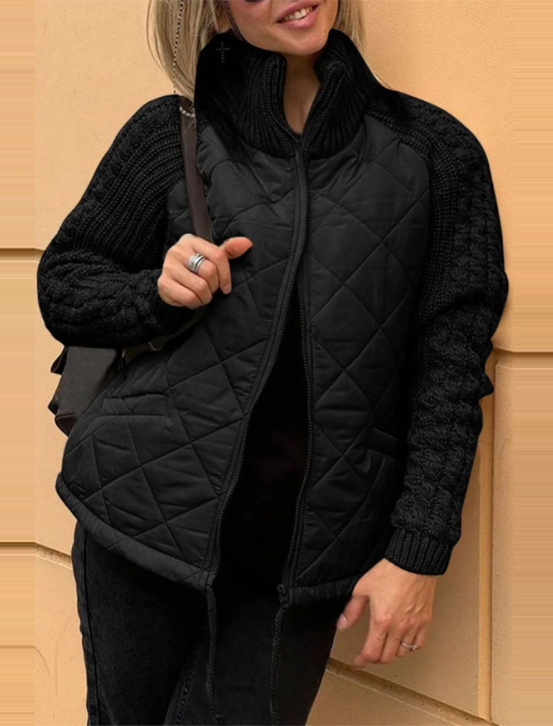 Quilted Jacket with Knit Sleeve Contrast