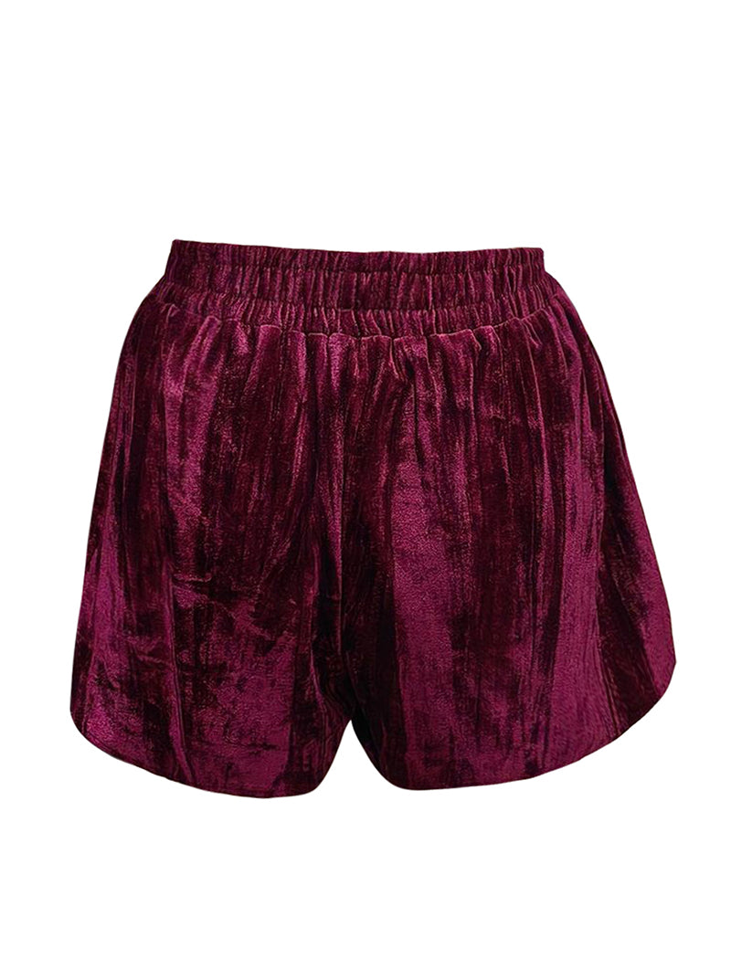 Velvet Mini Shorts with Pearl Embellishments