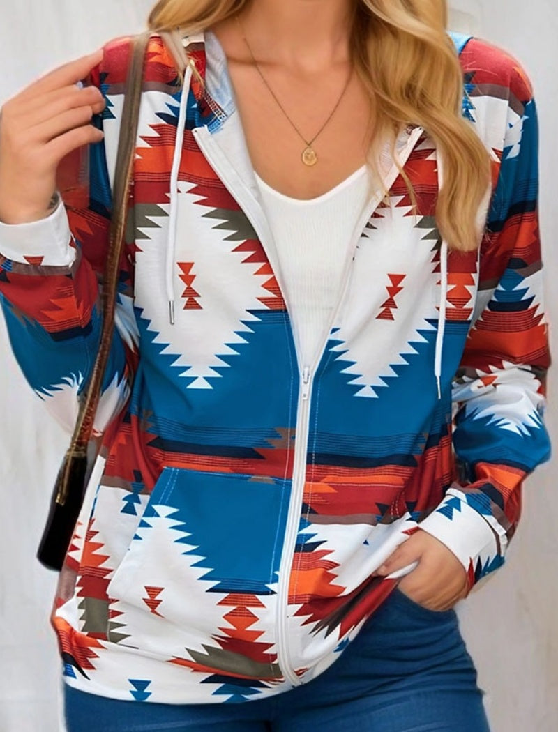 Graphic Printed Long Sleeve Zip-Up Hoodie