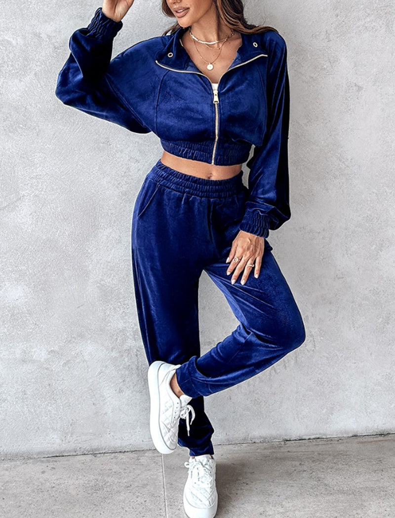 Zip-Up Cropped Jacket and Jogger Set