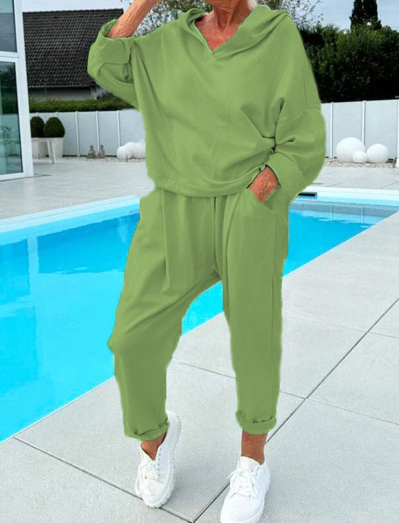 Solid Hooded Top and Pants Set