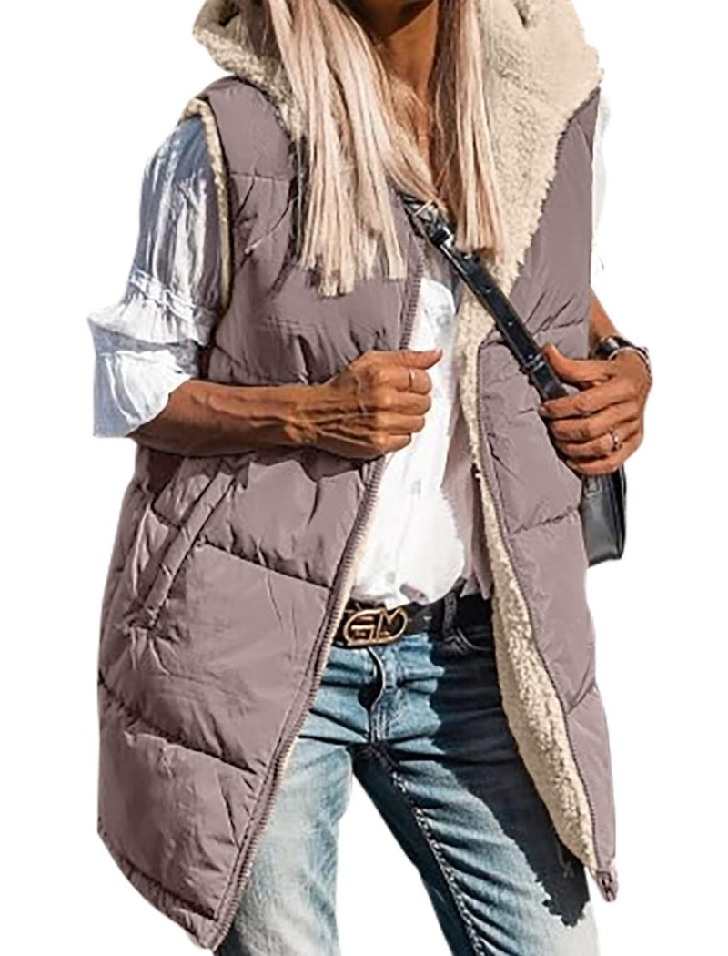 Solid Color Hooded Vest Jacket