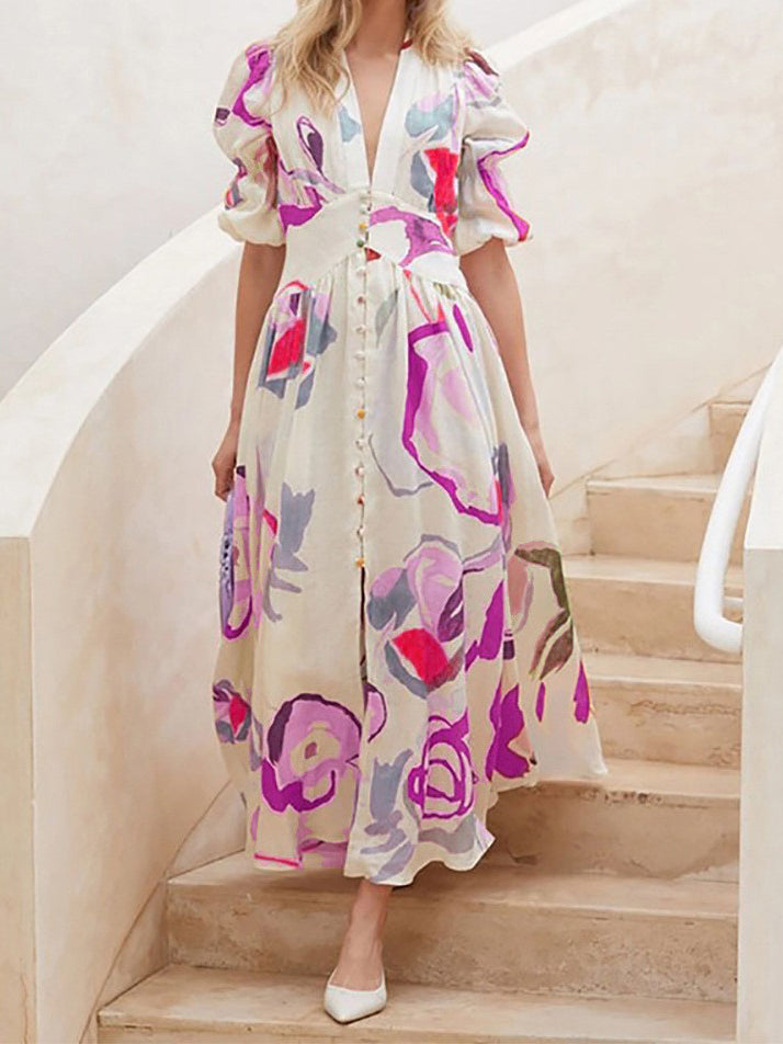 Floral Print Button-Front Maxi Dress