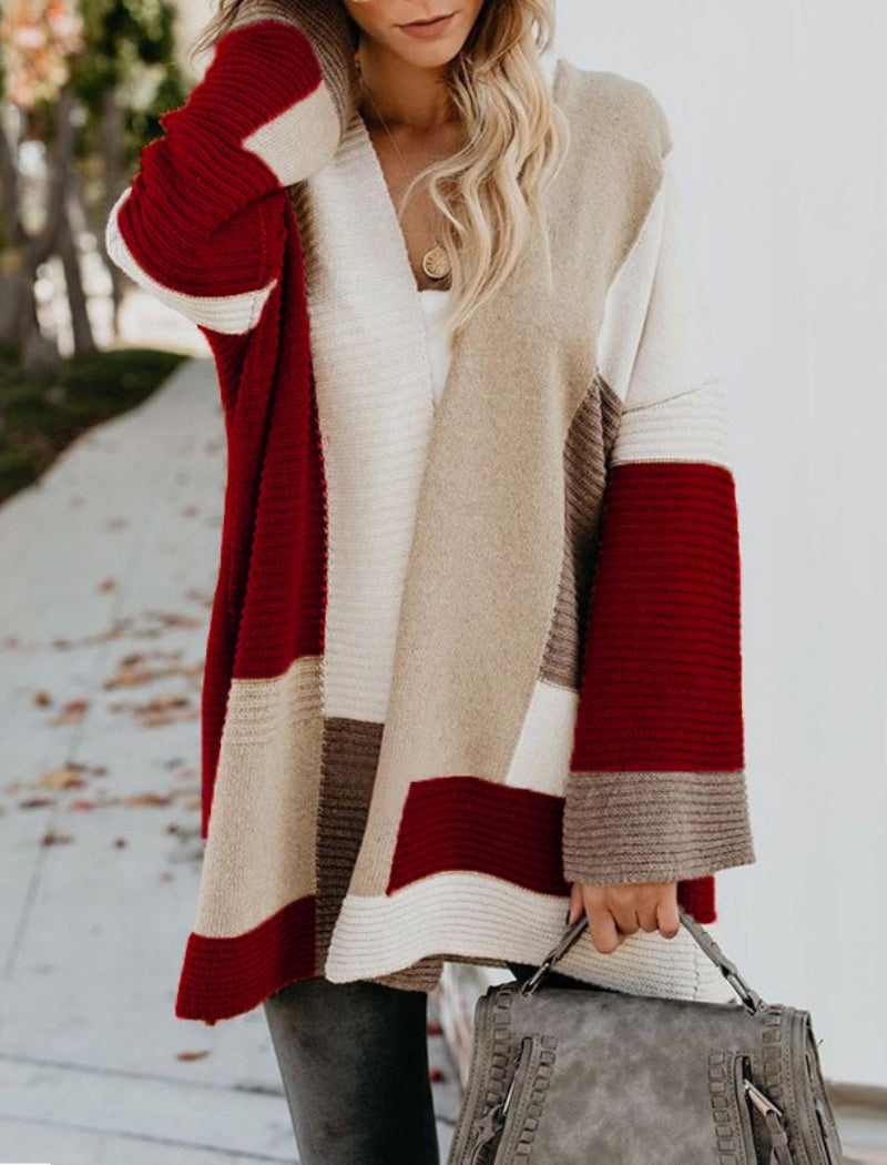 Striped Oversized Knit Cardigan with Open Front
