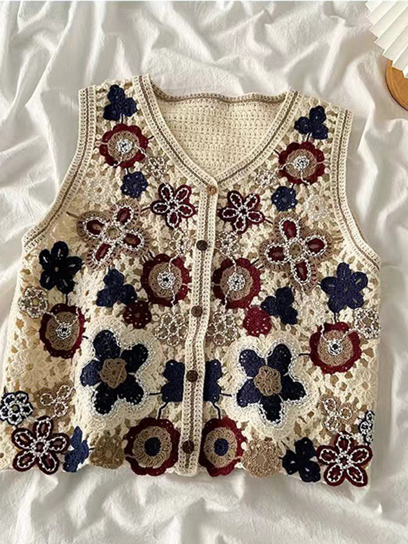 Floral Eyelet Knit Vest