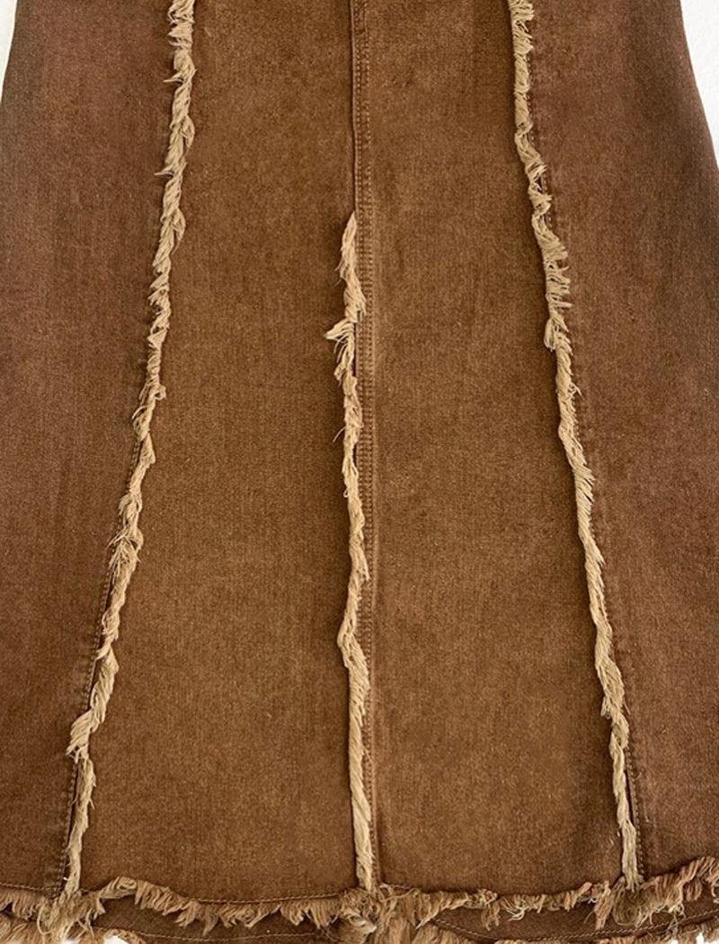 Frayed Hem Flared Midi Skirt
